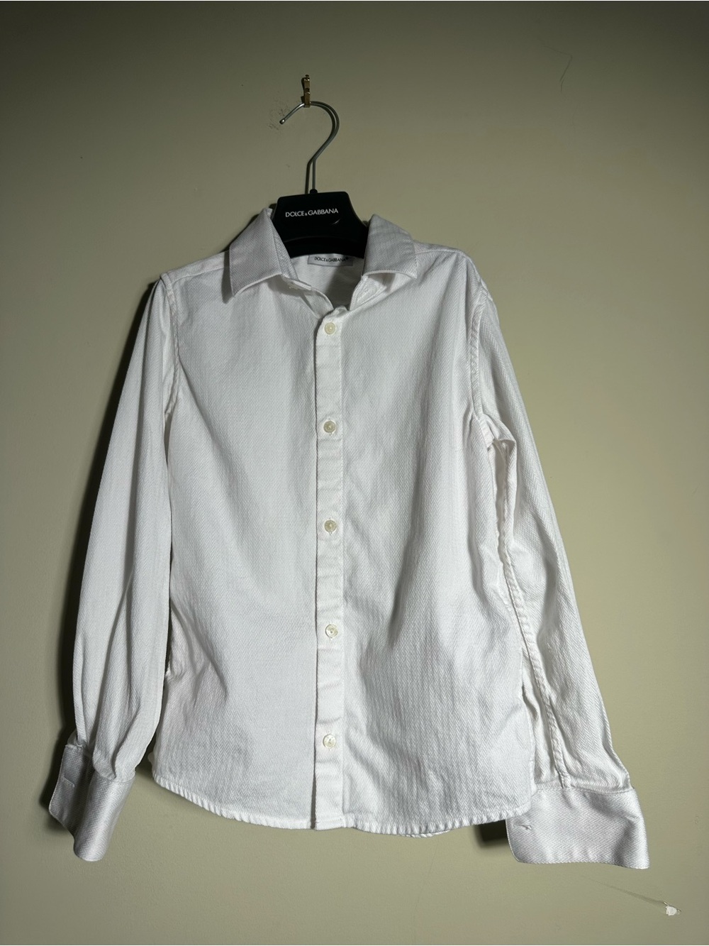 Dolce & Gabbana White Herringbone Cotton Button Down Shirt Engraved Buttons